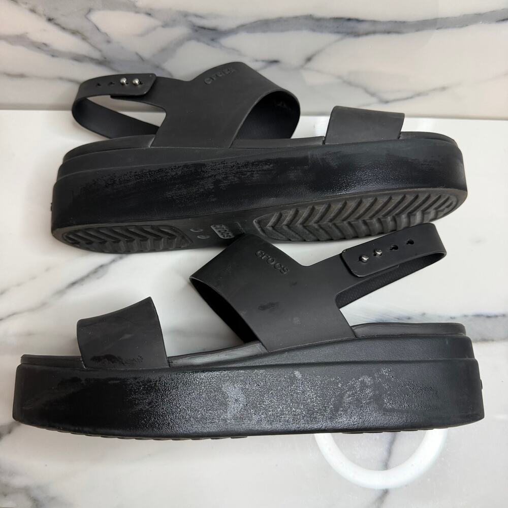 Crocs Women's Black Low Wedge Platform Brooklyn Sandals Sz 11 Comfort LiteRide - Picture 6 of 7